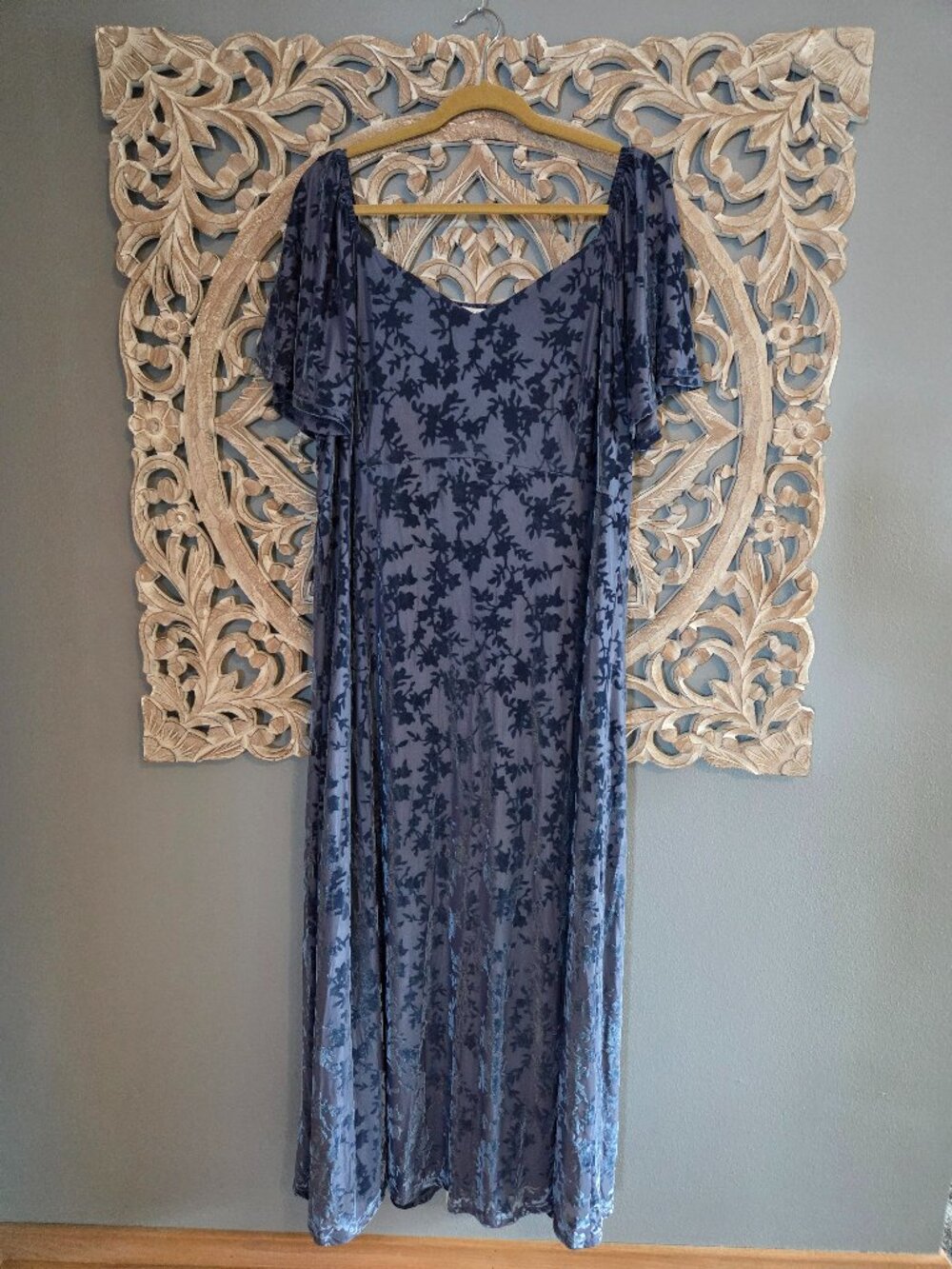 Baltic Born Slate Blue Velvet Floral Maxi Dress 3XL